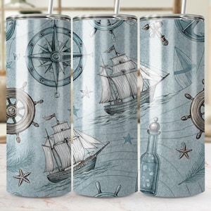 Pirate Ship Tumbler Wrap  Ocean Lover Sublimation PNG for 20oz Skinny Tumbler