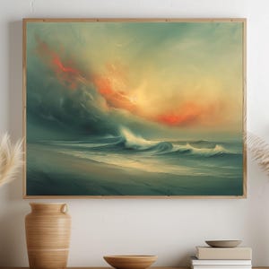 Dramatic Coastal Seascape at Sunset  Moody Ocean Waves Bold Wall Art Printable Sunset Landscape Rustic Coastal Decor Digital Print 203