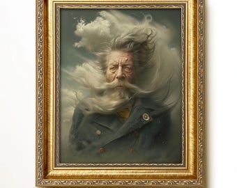 Seekapitän Wand Kunst zum Ausdrucken, Moody Nautical Portrait Print, Küsten Bürodekor, Stormy Maritime Digital Download Geschenk für Ihn