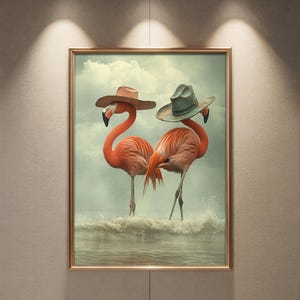 Flamingo Cowboy Printable Wall Art Quirky Animal Scene Rustic Humor Decor Fun Spring Flamingos Digital Artwork for Home Print