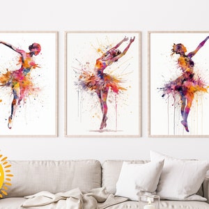 3 Piece Wall Art Set | Printable | Watercolor Dancers | Minimalist Modern Home Artwork for Living Room | Instant Download