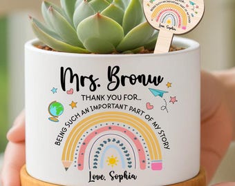 Personalized Teacher Appreciation Gift, Custom Teacher Succulent Pot, Flower Pot for Teacher, Thank You Gift For Teacher, End Of Year Gifts
