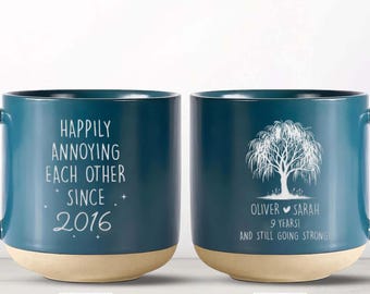 9th Anniversary Willow Pottery Mug, Anniversary Mug, Willow Tree 9 Year Anniversary Personalized Mug, 9th Anniversary Gift For Her