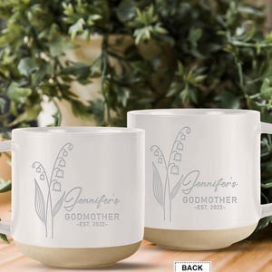 Personalised Birth Flower Godmother Pottery Mug, Godmother Gift, Birth Flower Gift, Godmother Mug Gifs, Godmother Proposal Box, Baptism Gift