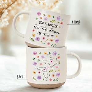 Long Distance Friend Pottery Mug, Custom State To State Coffee Mug, Personalized Friendship Gift for Best Friends,Besties Mug,Birthday Gifts