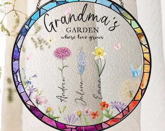 Grandma's Garden Stained Glass Suncatcher, Personalized Birth Flower
