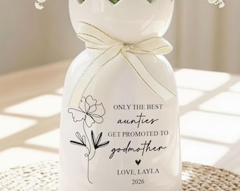 Custom Godmother Ceramic Flower Vase, Personalized Godmother Proposal Gift, Auntie Promoted To Godmother Vase,Home Decor Keepsake,Aunt Gifts
