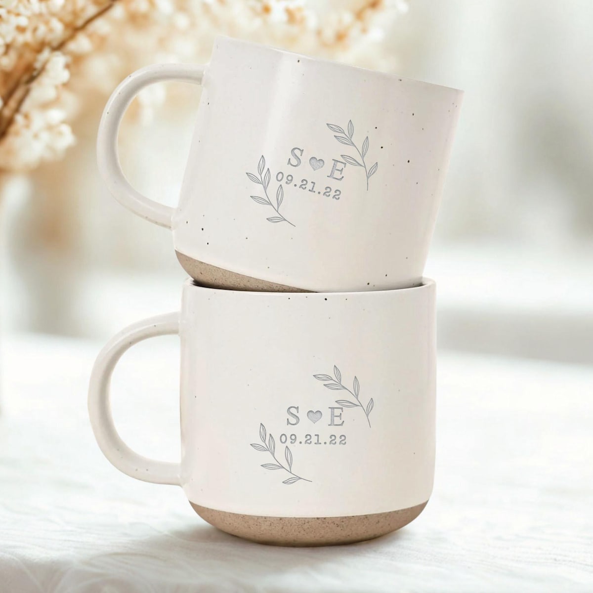 Custom Mr & Mrs Coffee Mugs, Personalized Engagement Pottery Mug, Bridal Shower Gift, New Wedding Gift For Couples
