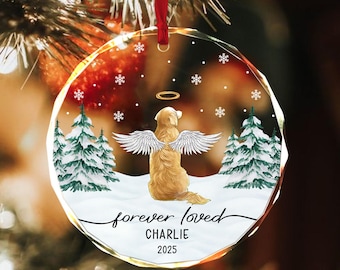 Personalized Dog Christmas Memorial Ornament 2025, Pet Memorial Ornament, Dog With Angel Wings Memorial Ornament, Loss of Dog Ornament