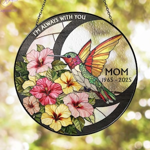 Personalized Memorial Stained Glass Suncatcher, Hummingbird Window Decor, In Loving Memory Gift, Sympathy Remembrance Gift, Bird lover Gift