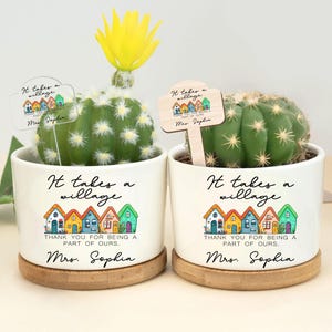 Teacher Appreciation Gifts, Personalized Planter, Gift for Teacher, It Takes a Village, Desk Planter, Teacher End of Year Gift, Nanny Gift