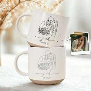 Personalized Engraved Couple Photo Pottery Mug, Custom Wedding Coffee Mugs, Engagement Gifts, Wedding Gifts for Couple, Bridal Shower Gifts