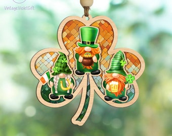 St. Patricks Day Gnome Suncatcher,Shamrock Gnome Suncatcher Ornament,Shamrock Gnome Gift,St. Patricks Day Decor,Irish Gnome Decor,Irish Gift