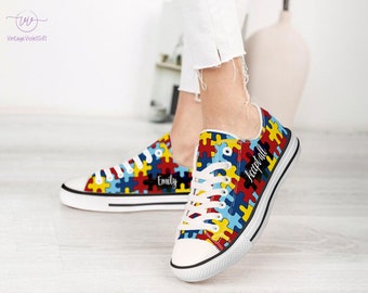 Autism Awareness Shoes, Personalized Accept All Lowtop Shoes, Autism Acceptance Gift, Men Low Top Colorful Shoes For Women Colorful Sneakers