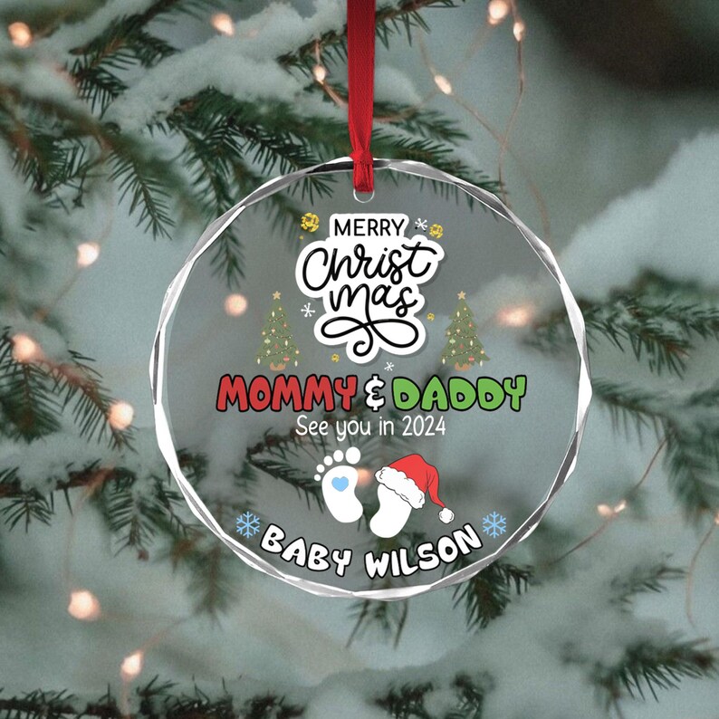 Merry Christmas Mommy and Daddy See You in 2025 Ornament, Pregnancy