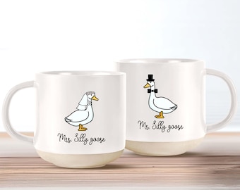 Mr. Silly goose And Mrs. Silly goose Wedding Pottery Mug, Engagement Coffee Mug,Funny Newlywed Gift For Couples,Gift for Him Fiancee Present