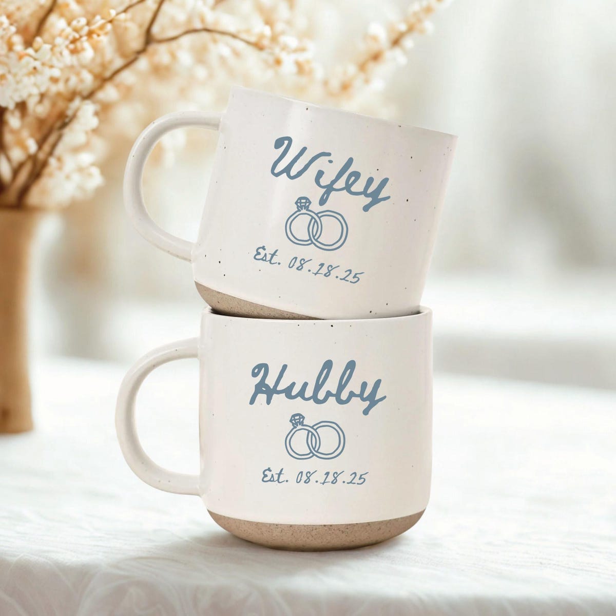 Custom Mr And Mrs Pottery Mug, Hubby Wifey Personalized Wedding Mug, Husband And Wife Coffee Cup, Engagement Newly Wedding Gift For Couple