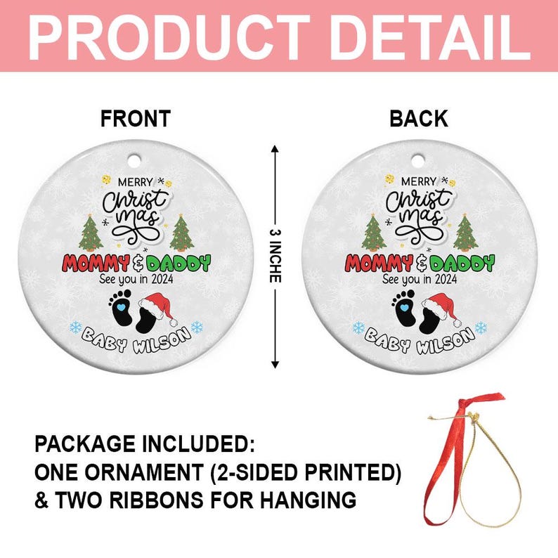 Merry Christmas Mommy and Daddy See You in 2025 Ornament, Pregnancy