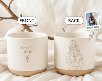 Custom Line Drawing from Photo, Engraved Pottery Mug, Dad Coffee Mug,Father's Day Gift, New Daddy Gift Future Parent Gifts First Time Papa