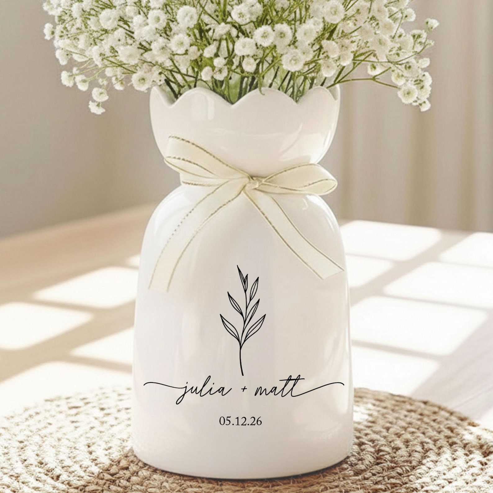 Custom Engagement Gifts Flower Vase,Wedding Vase Gift,Ceramic Flower Vase for Wedding,Gift for Newlyweds,Wedding Anniversary Gift for Couple - Bloom Vase, Large