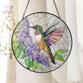 Purple Lilac And Hummingbird Stained Glass Suncatcher, Hummingbird Window Decor, Mother's Day Gift for Mom Grandma, Memory Sympathy Gifts