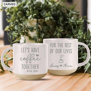 Personalized Wedding Couple Pottery Mugs, Custom Coffee Mug for Couples, Have Coffee Together Mug Husband Wife, Anniversary Mr and Mrs Mugs