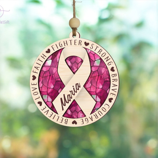 Personalisierte Brust Krebs Suncatcher Ornament, Cancer Warrior Ornament, Cancer Survivor Geschenk, Krieger Geschenk, Cancer Awareness Suncatcher Geschenk