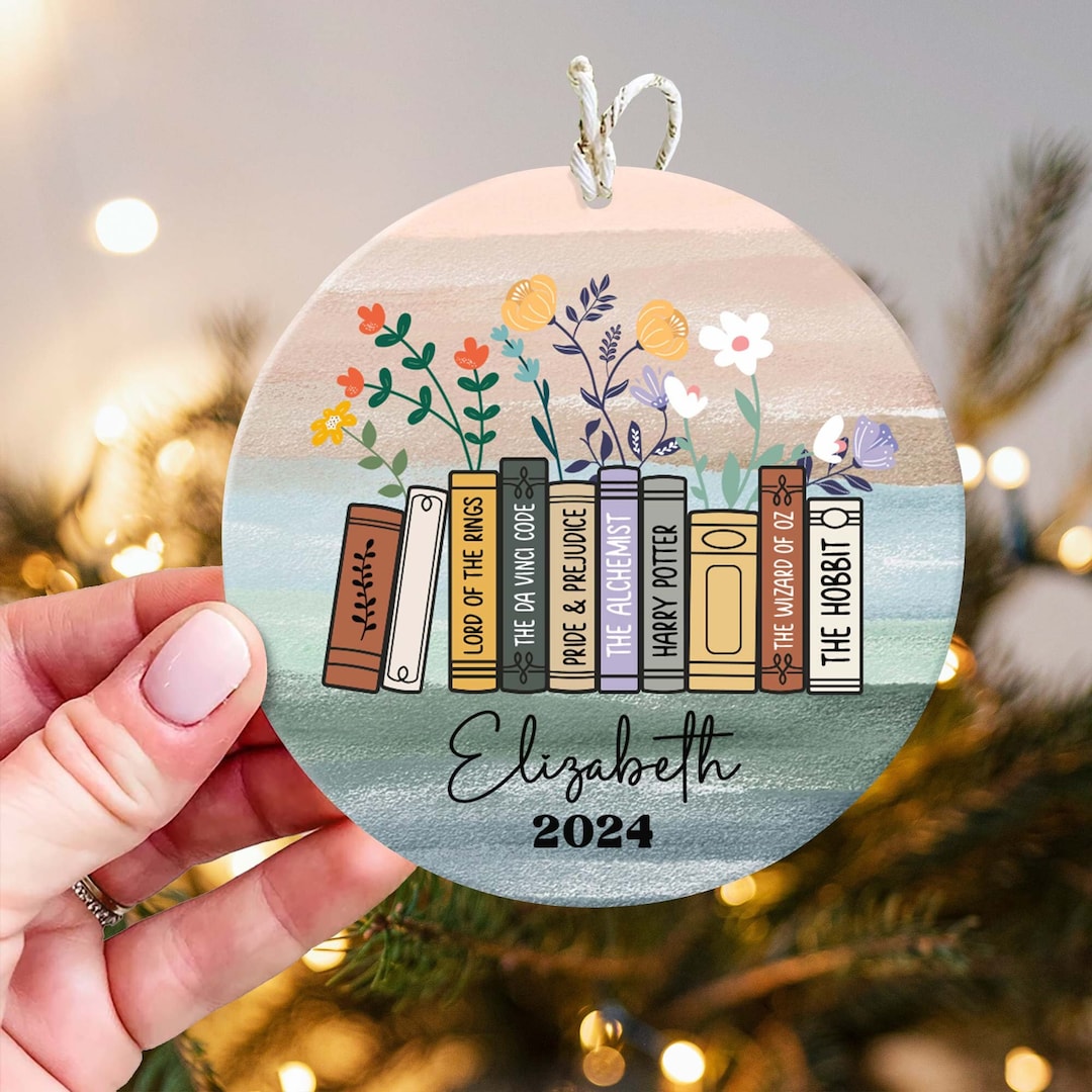Custom Bookshelf Ornament, Custom Books Ornament, Custom Book Club Gift ...