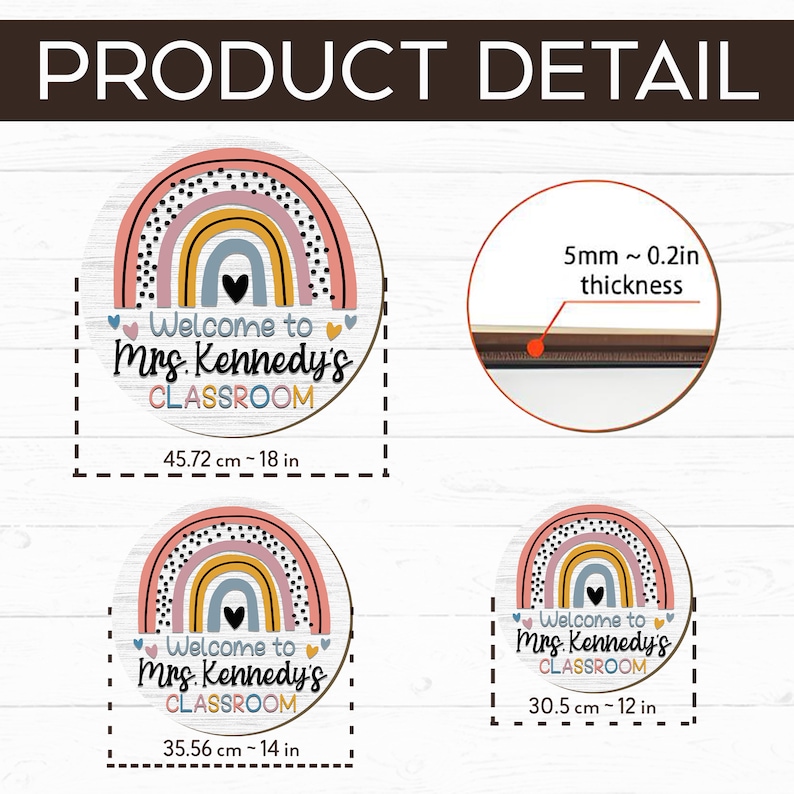 Pu&ograve; includere: Benvenuti nella classe della Sig.ra Kennedy, cartello con design arcobaleno. Il cartello &egrave; disponibile in tre dimensioni: 45,72 cm, 35,56 cm e 30,5 cm. Il cartello &egrave; in legno e ha uno spessore di 5 mm.