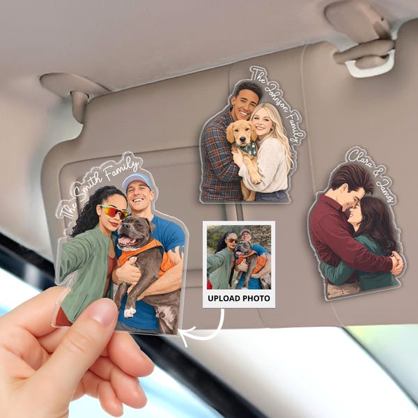 Custom Photo Car Visor Clip, Gift for Pet Lovers, Drive Safe Visor Clip With Picture Gift for Husband, Drive Safe Daddy, New Dad Gift