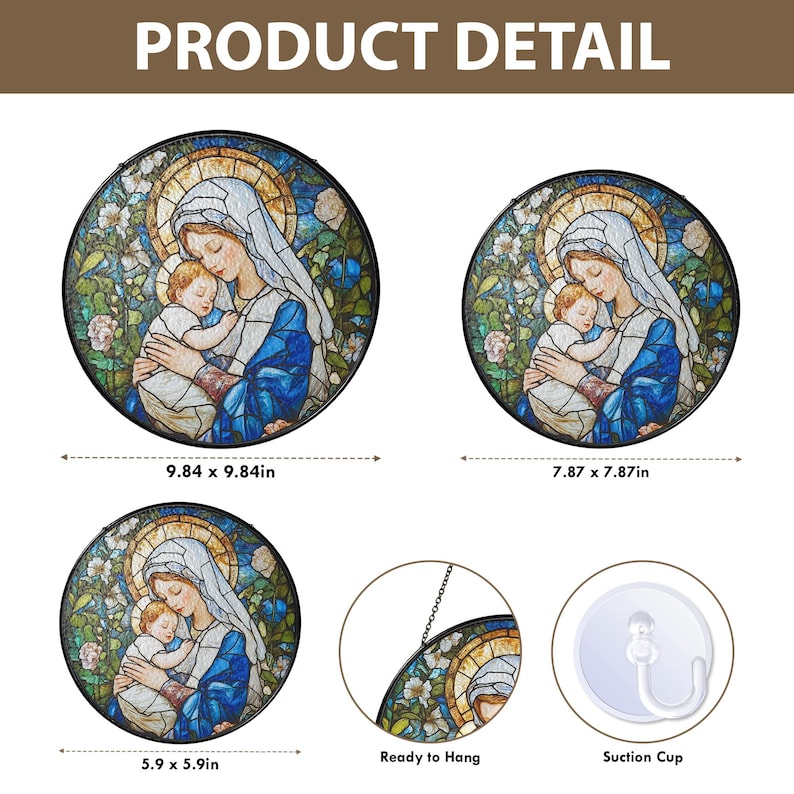 Virgin Mary Stained Glass Suncatcher, Christian Wall Art, Baby Jesus ...