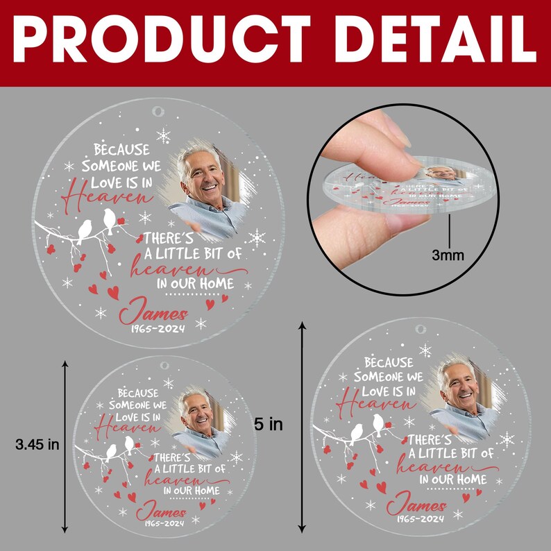 Custom Photo Memorial Ornament, Dad Remembrance Christmas Ornament