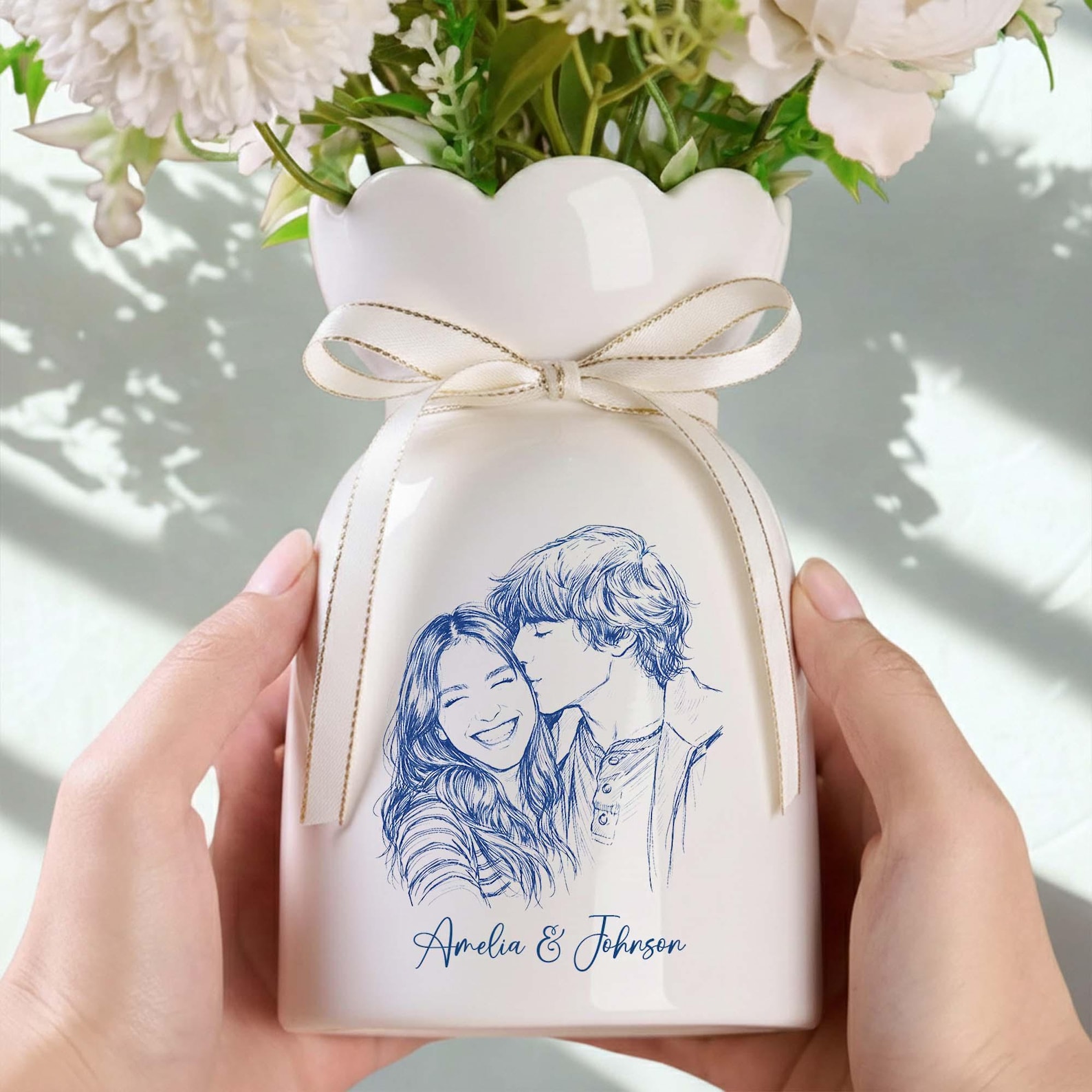 Personalized Picture Ceramic Flower Vase - Bloom Vase, Medium