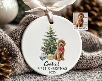 Personalised Dog's First Christmas 2025 Ornament, Custom Photo Pet Keepsake,Puppy's 1st Xmas Tree Decoration,Pet Portrait Christmas Ornament