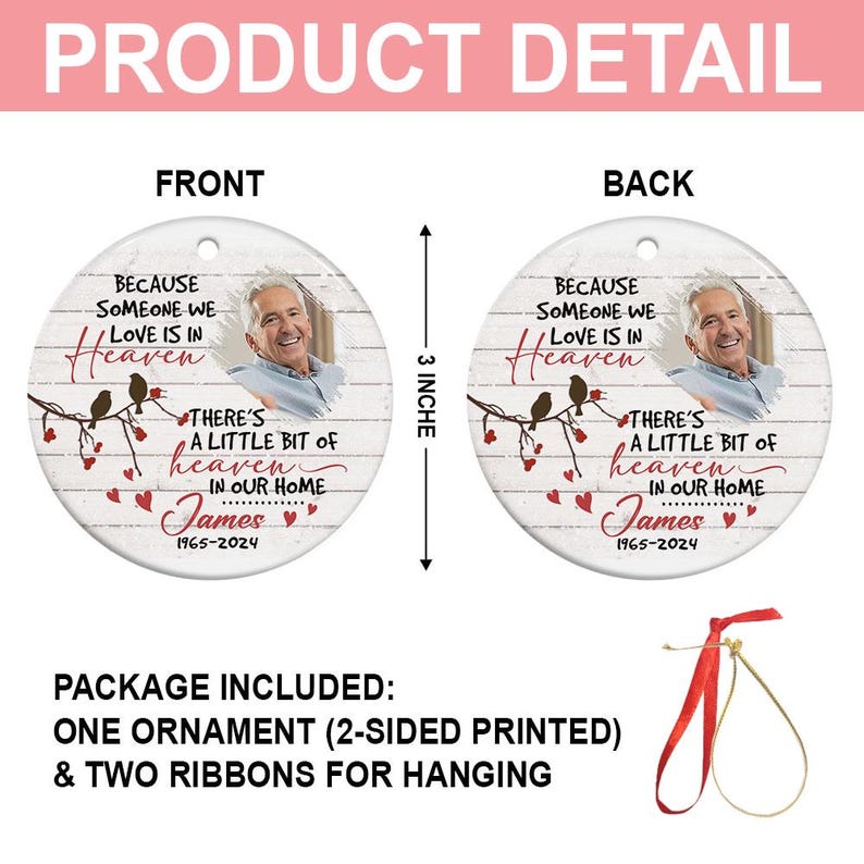 Custom Photo Memorial Ornament, Dad Remembrance Christmas Ornament