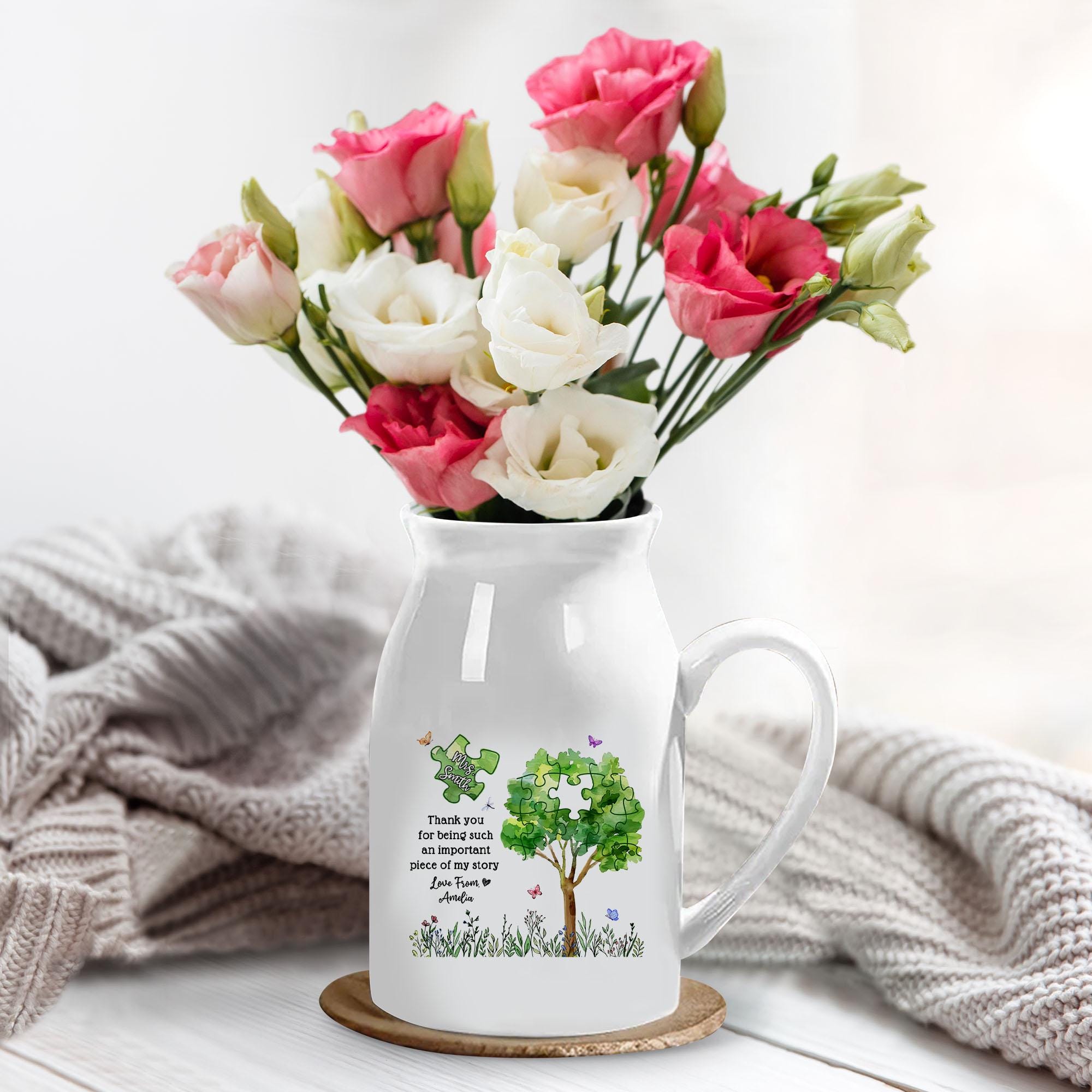 Personalized Teacher Flower Vase, Thank You for An Important Piece of My Story Ceramic Vase, Teacher Appreciation Gift, Gift for Teacher