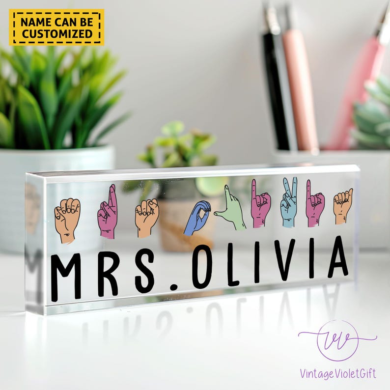 ASL Teacher Name Sign, Sign Language Teacher Gifts, Personalized ...