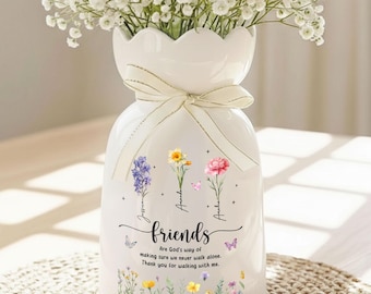 Vase de fleurs personnalisé meilleurs amis, vase de fleurs en céramique Besties mois de naissance, cadeau âme soeur, cadeaux de décoration BFF amitié