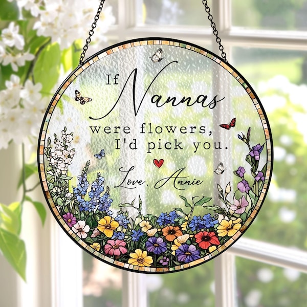 Personalised Floral Stained Glass Suncatcher Birthday Gift For Mum Nannas Grandma Mother’s Day Gifts