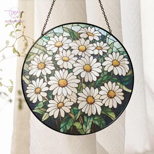 Daisy Flowers Stained Glass Suncatcher, Daisy April Birth Month Flower Gift, Daisy Floral Window Decor, Mothers Day Gift, Garden Lover Gift