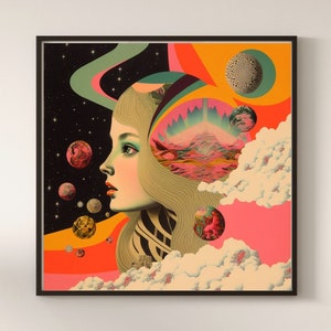 Babes In Space No.4 Canvas Wall Art Space Art Scifi Art Unique Art Alien Art Gift Art Print Retro Art Cool Wall Art Pretty Art