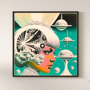 Babes In Space No.3 Canvas Wall Art Space Art Scifi Art Unique Art Alien Art Gift Art Print Retro Art Cool Wall Art Pretty Art