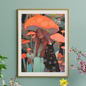 Spore Queen No.2 Canvas Wall Art Portrait Art Surreal Art Unique Art Retro Art Gift Art Print Pretty Art Cool Wall Art Mushroom Art