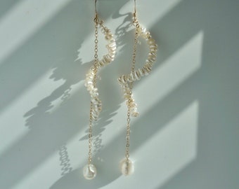 Storm sötvattenspärlörhängen Eleganta dingelörhängen Brudtärnegåva till henne Droppörhängen Minimalistiska 14K guldfyllda