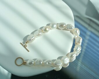 Baroque Pearl Bracelet Handmade Bridesmaid Gift Freshwater Pearl Bracelet Mothers Day Gift For Her Minimalist Gemstone Bracelet Handmade
