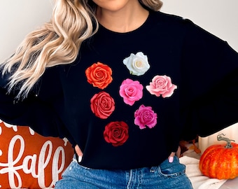 Rose Bloom Sweatshirt, Beautiful Colorful Roses, Vintage Garden Flower Sweater, Gift for Her, Trendy Retro Flowers, Elegant Gardening Shirt