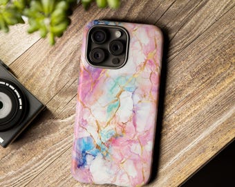 Rainbow Marble Phone Case, Rainbow Pattern Mobile Case, Marble iPhone 16 Pro Max Tough Case, Samsung Galaxy, Pixel, iPhone 15 MagSafe Case