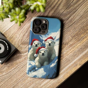 Polar Bears Christmas Case, Festive Holiday iPhone 16 Pro Max Tough Case, Samsung Galaxy S24, Adorable iPhone 15 MagSafe Gift