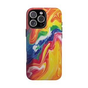 RAINBOW SWIRL Phone Case iPhone 16 Pro Max 15 MagSafe Tough Case, Colorful Abstract Gift for Artists, Vibrant Cover 14 Pro Max 13 16 Plus