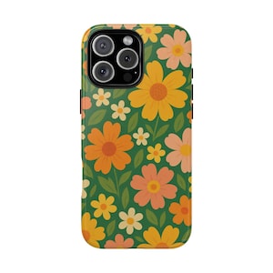 RETRO BLOEMEN iPhone 16 Pro Max stevige hoes, compatibel met MagSafe, cadeau voor haar, vintage bloemenontwerp, iPhone 15 14 Pro Plus